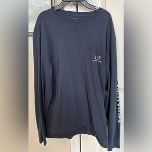 Vineyard Vines Men's L/S Navy Whale Logo Box Pocket Crew Neck Tee-Sz L-EUC-Fast